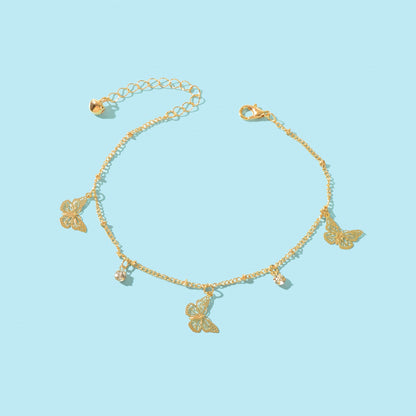 Gold Silver Chain Rhinestone Butterfly Charm Anklet Summer Beach Foot Jewellery-2