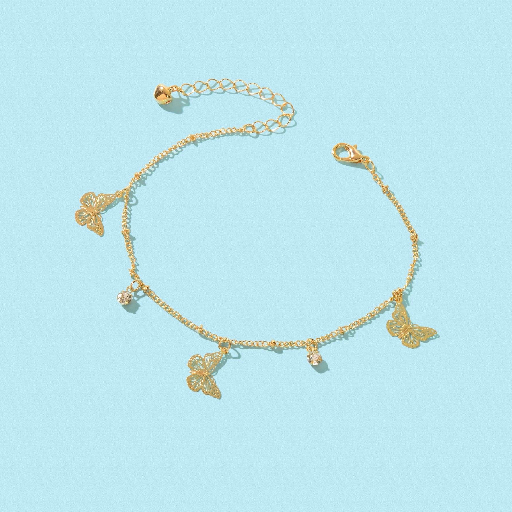 Gold Silver Chain Rhinestone Butterfly Charm Anklet Summer Beach Foot Jewellery-3