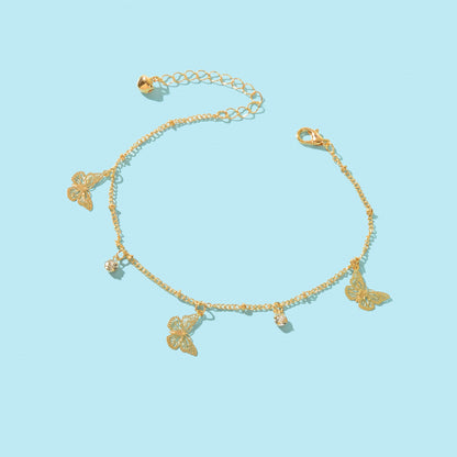 Gold Silver Chain Rhinestone Butterfly Charm Anklet Summer Beach Foot Jewellery-3