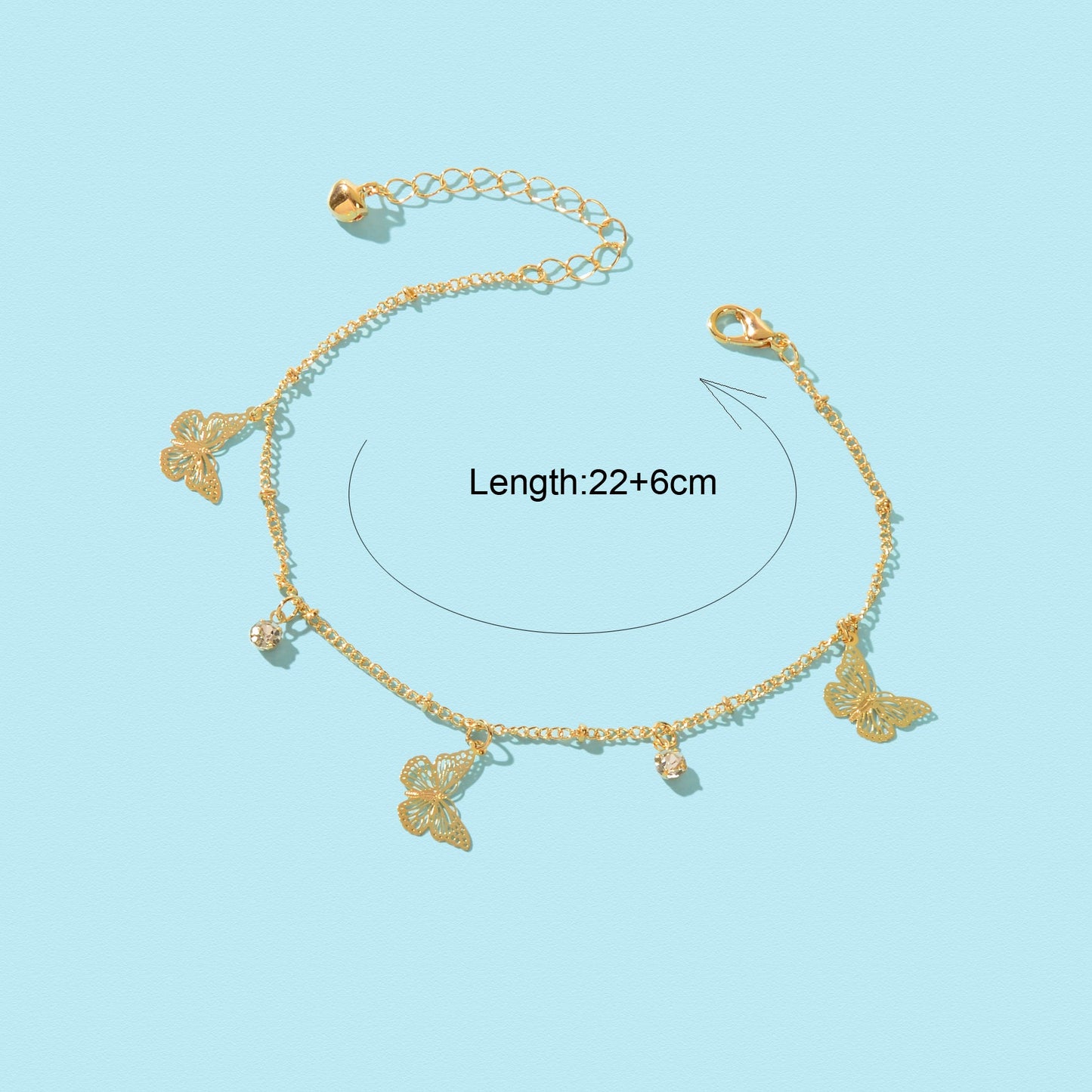 Gold Silver Chain Rhinestone Butterfly Charm Anklet Summer Beach Foot Jewellery-4