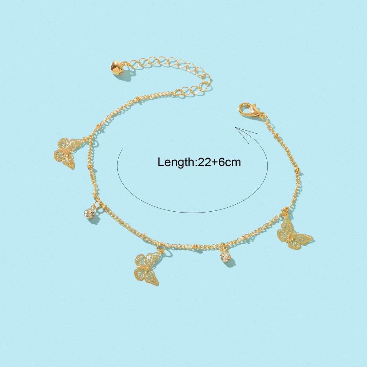 Gold Silver Chain Rhinestone Butterfly Charm Anklet Summer Beach Foot Jewellery-4