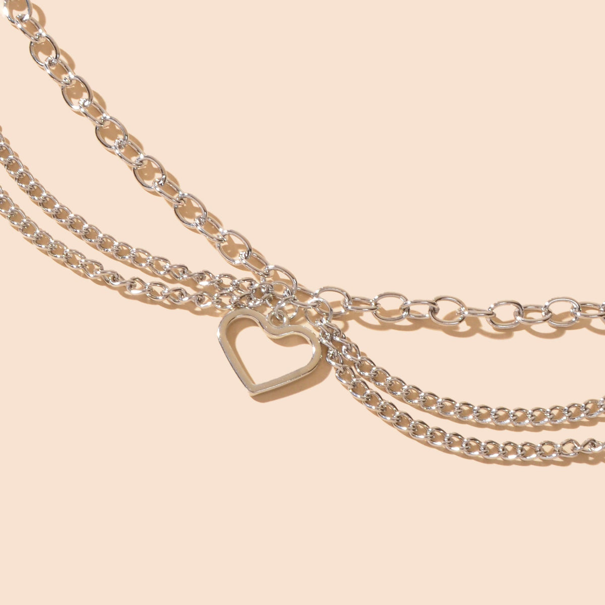 Foot Jewelry Multi-layer Silver Chain Tassel Heart Charm Adjustable Beach Anklet-4
