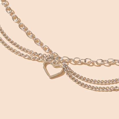 Foot Jewelry Multi-layer Silver Chain Tassel Heart Charm Adjustable Beach Anklet-4