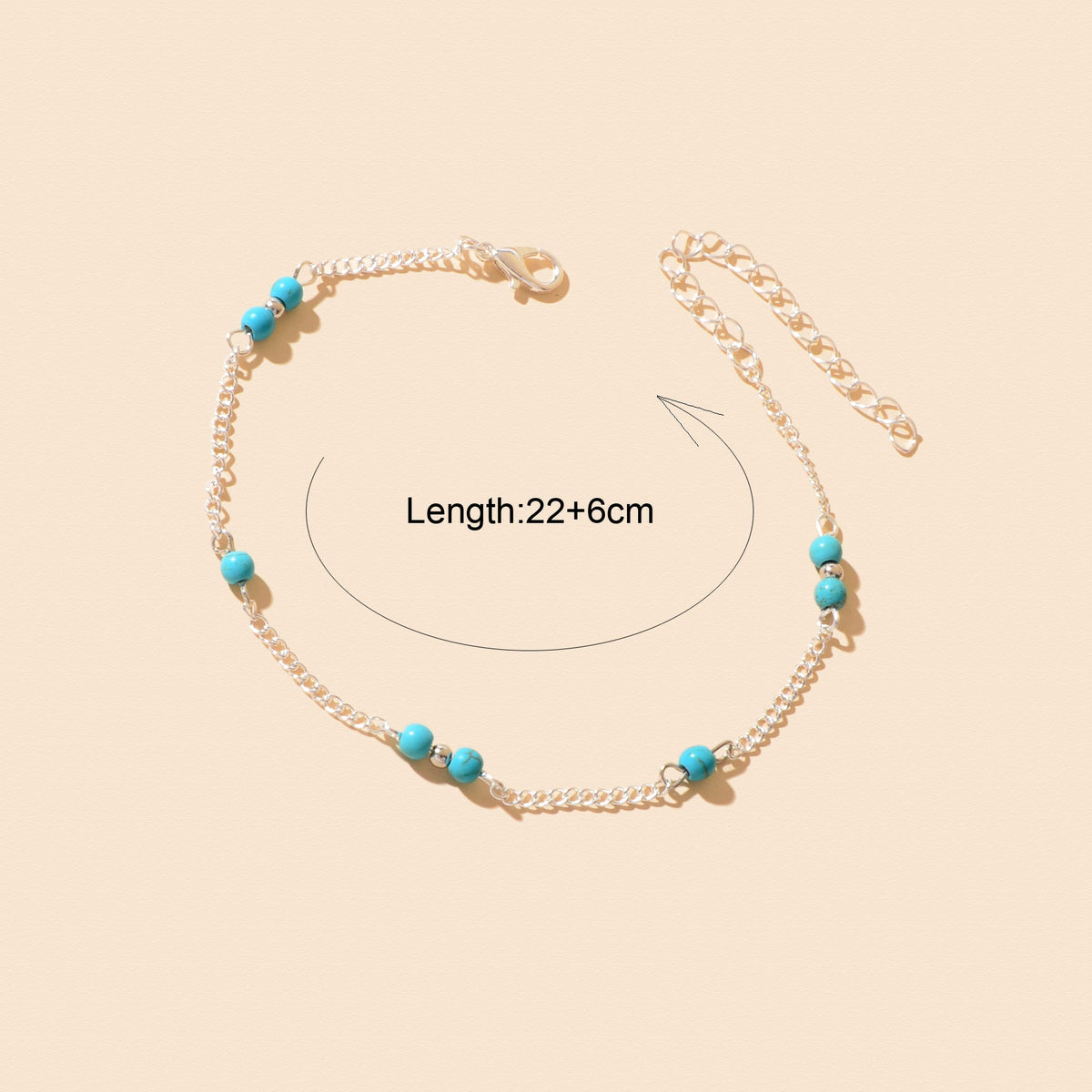 Vacation Accessories Blue Beads Decor Silver Chain Anklet Women Foot Jewelry-4