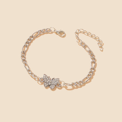 Rhinestone Decor Silvery Thick Metal Link Chain Butterfly Bracelet for Girls-2