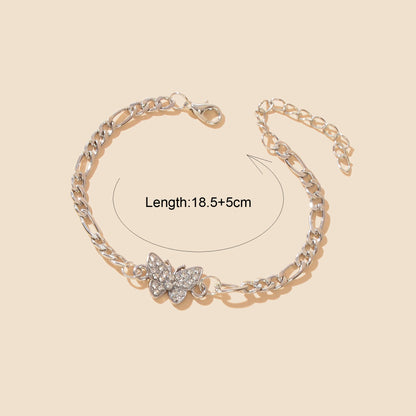 Rhinestone Decor Silvery Thick Metal Link Chain Butterfly Bracelet for Girls-3