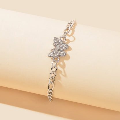 Rhinestone Decor Silvery Thick Metal Link Chain Butterfly Bracelet for Girls-4