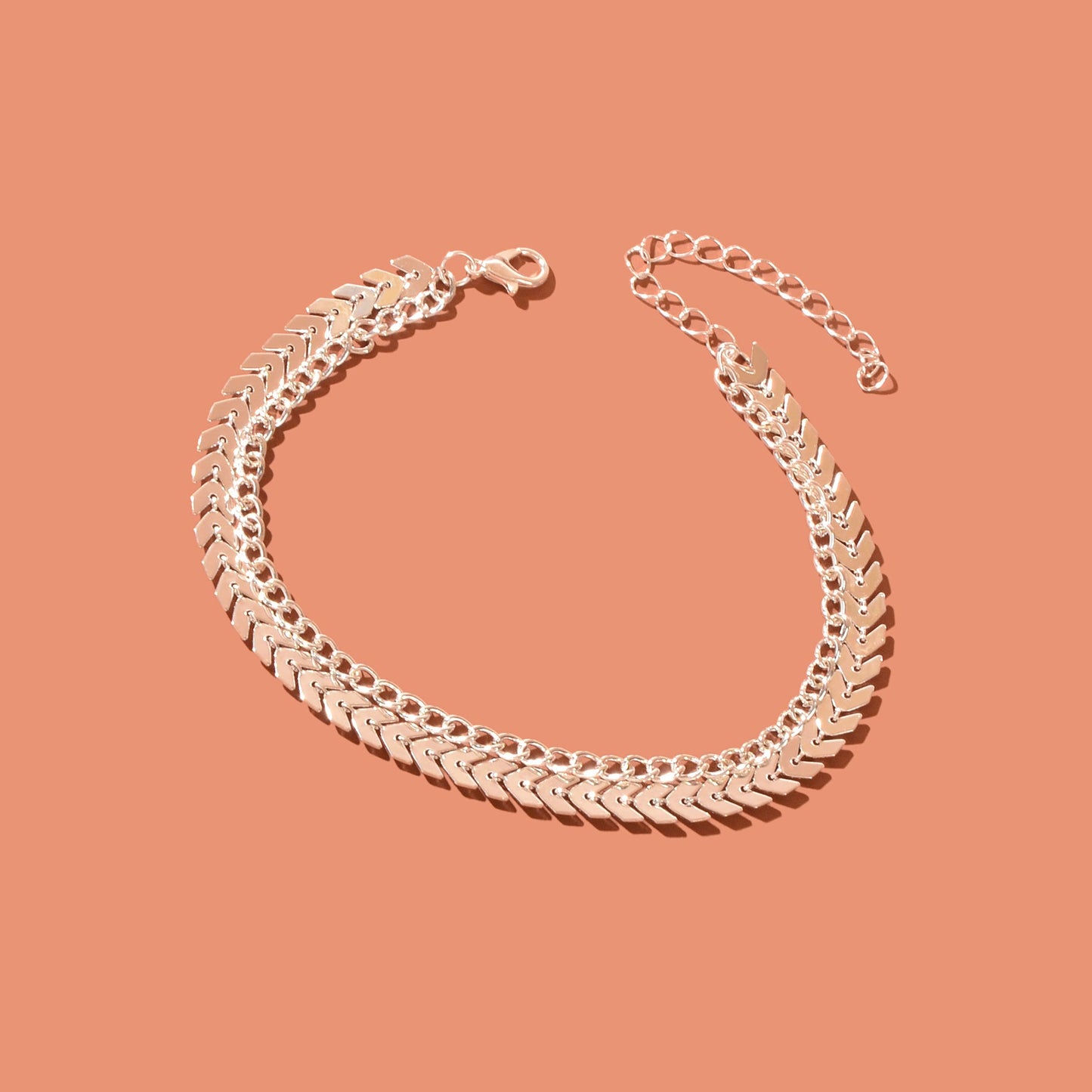 Double layer Silver Link Chain Arrow Boho Beach Anklet Adjustable Foot Jewellery-2