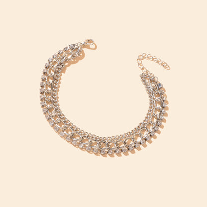 Fashion Accessories Foot Jewelry Rhinestone Decor Silvery Chain Anklet for Women-3