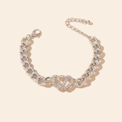 Fashion Jewelry Silvery Thick Chain Rhinestone Heart Decor Bracelet for Women-2