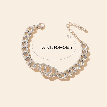 Fashion Jewelry Silvery Thick Chain Rhinestone Heart Decor Bracelet for Women-4