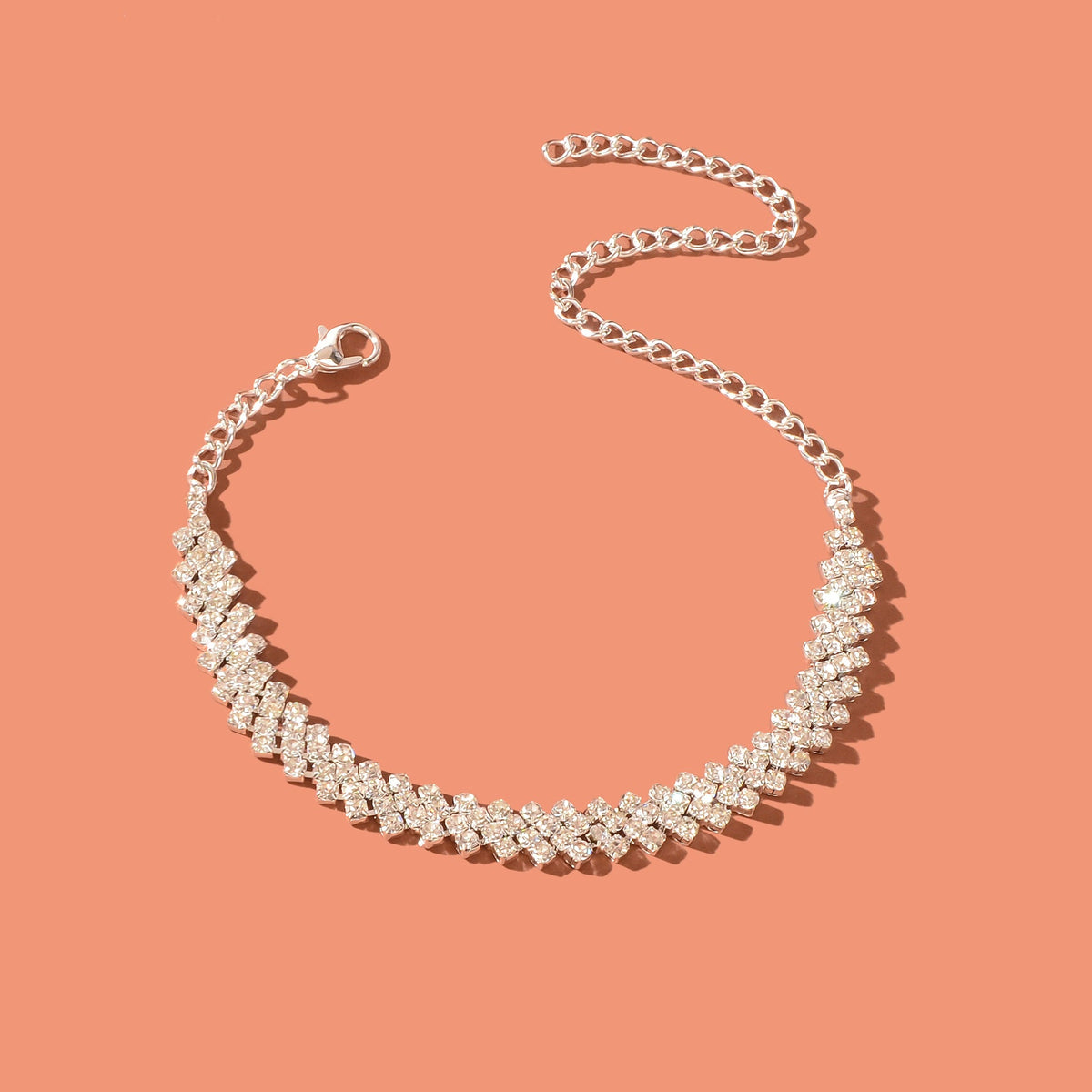 Exquisite Full Rhinestone Decor Silver Chain Anklet Women Party Wedding Jewelry-1