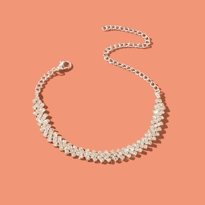 Exquisite Full Rhinestone Decor Silver Chain Anklet Women Party Wedding Jewelry-1