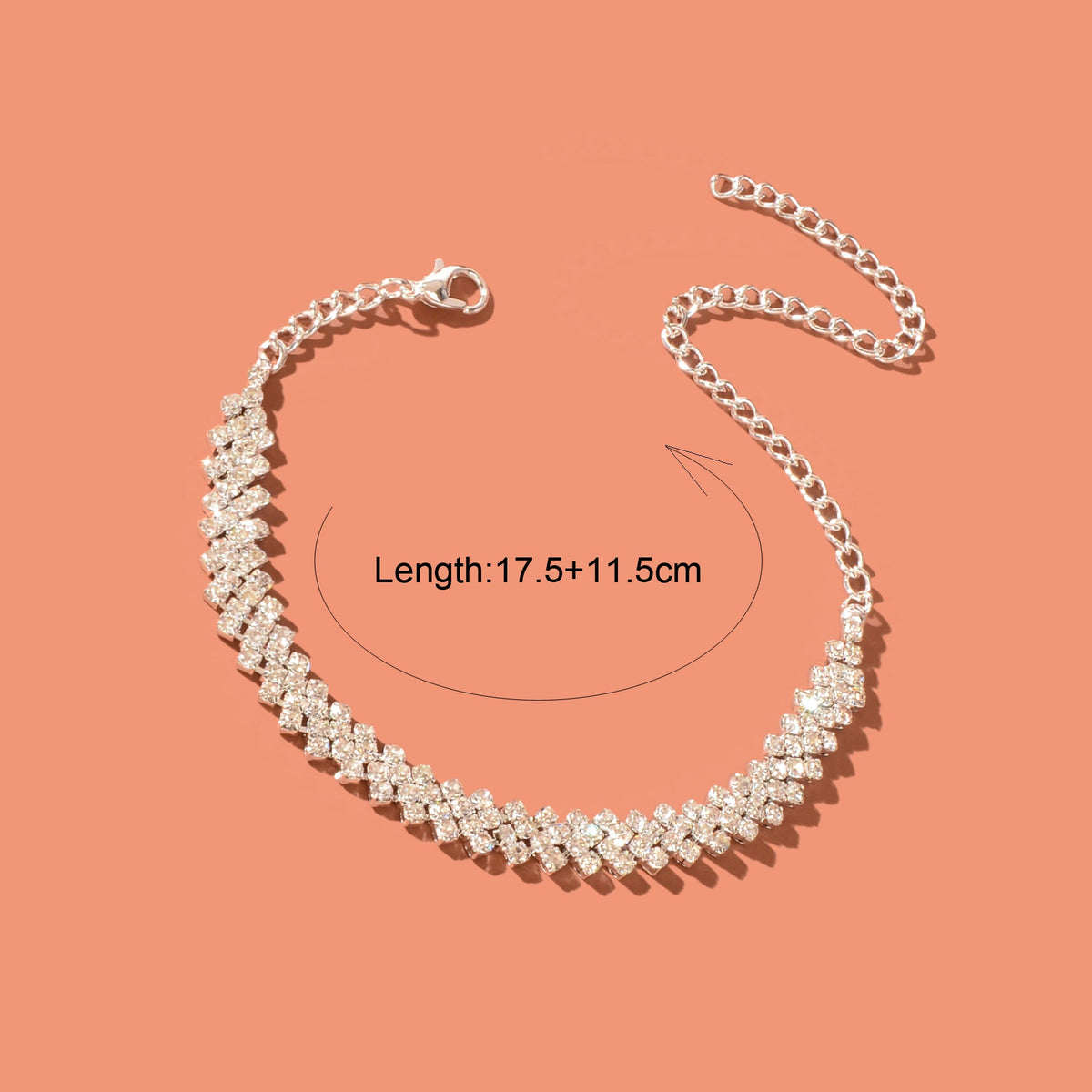 Exquisite Full Rhinestone Decor Silver Chain Anklet Women Party Wedding Jewelry-3