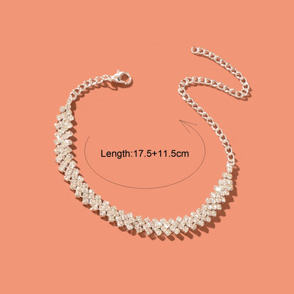 Exquisite Full Rhinestone Decor Silver Chain Anklet Women Party Wedding Jewelry-3