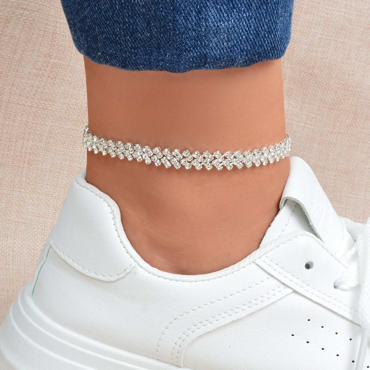 Exquisite Full Rhinestone Decor Silver Chain Anklet Women Party Wedding Jewelry-0