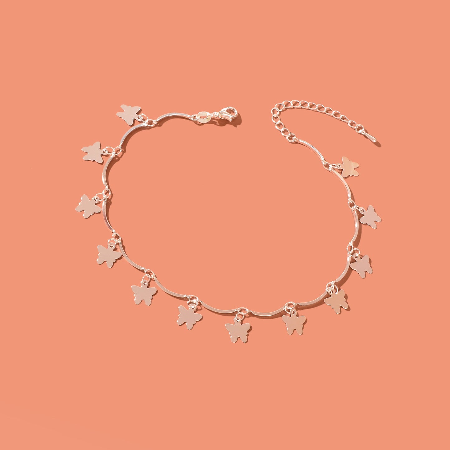 Vacation Foot Jewelry Butterfly Pendant Silver Metal Chain Adjustable Anklet-1
