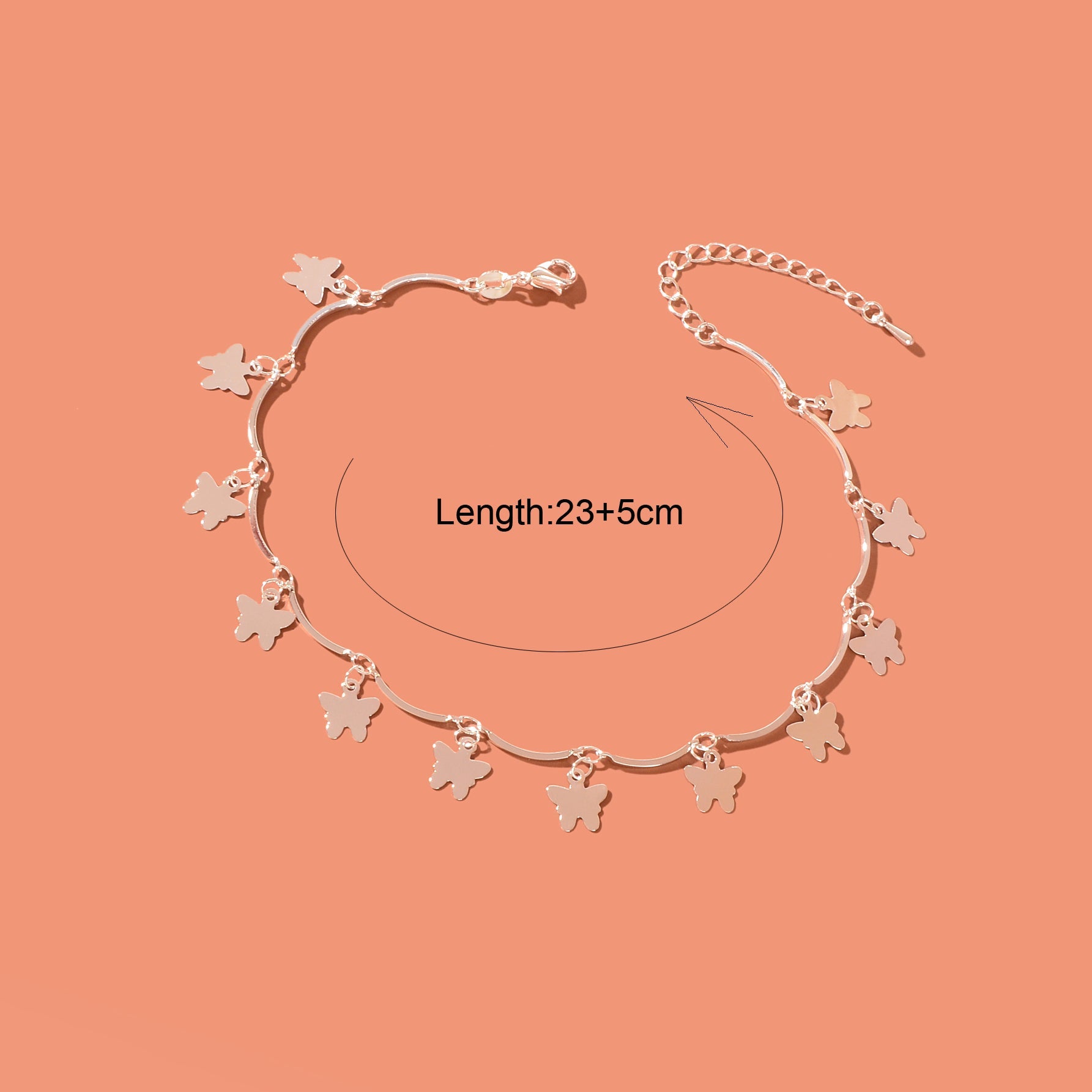 Vacation Foot Jewelry Butterfly Pendant Silver Metal Chain Adjustable Anklet-3