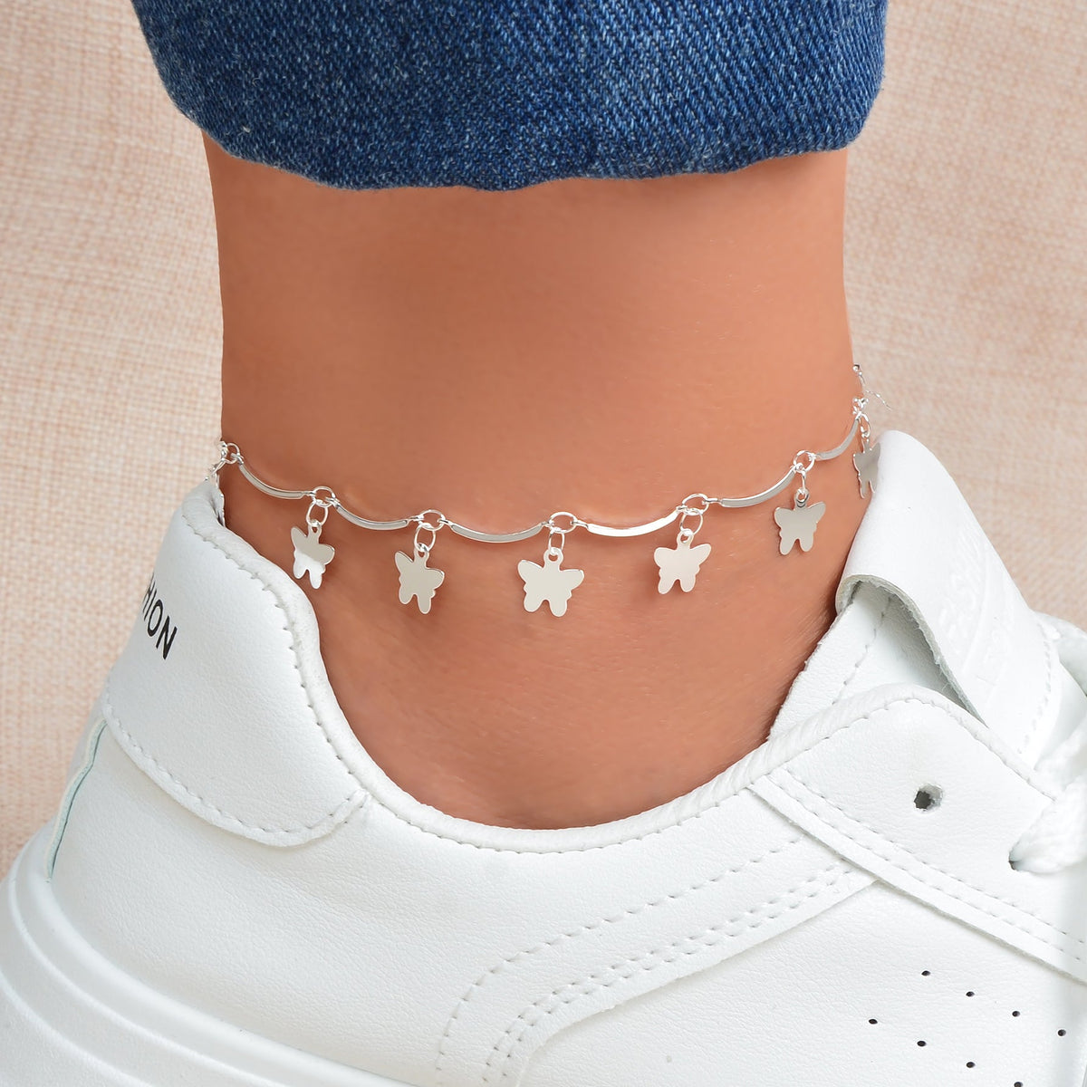 Vacation Foot Jewelry Butterfly Pendant Silver Metal Chain Adjustable Anklet-0