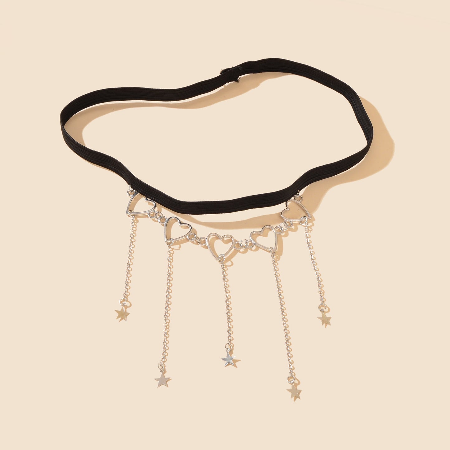 Sexy Black Elastic Rope Silvery Heart Star Tassel Leg Chain Party Club Beach Vacation Body Jewelry-1