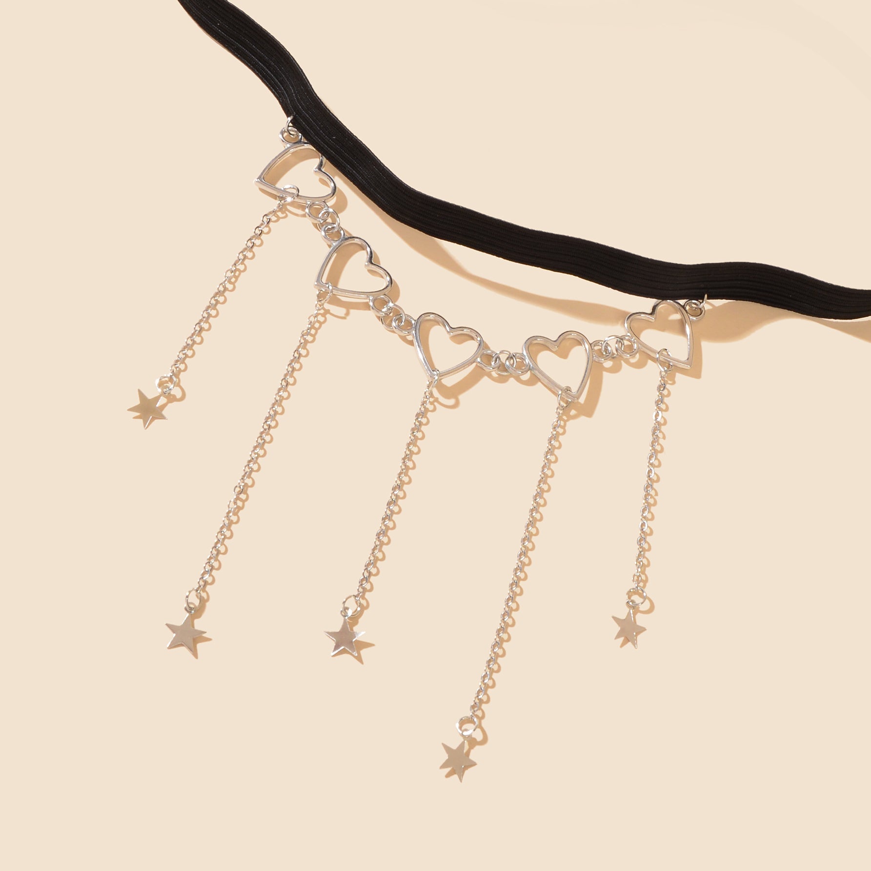 Sexy Black Elastic Rope Silvery Heart Star Tassel Leg Chain Party Club Beach Vacation Body Jewelry-4
