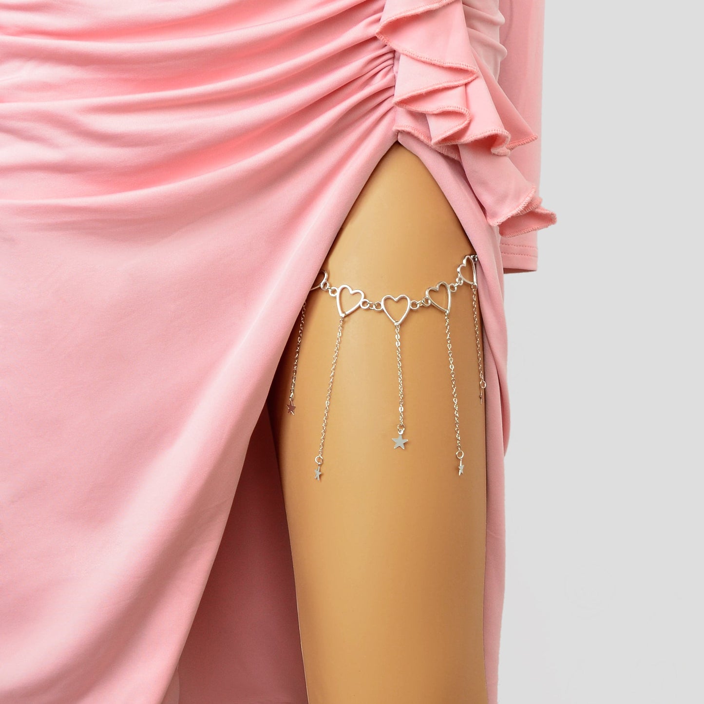 Sexy Black Elastic Rope Silvery Heart Star Tassel Leg Chain Party Club Beach Vacation Body Jewelry-0