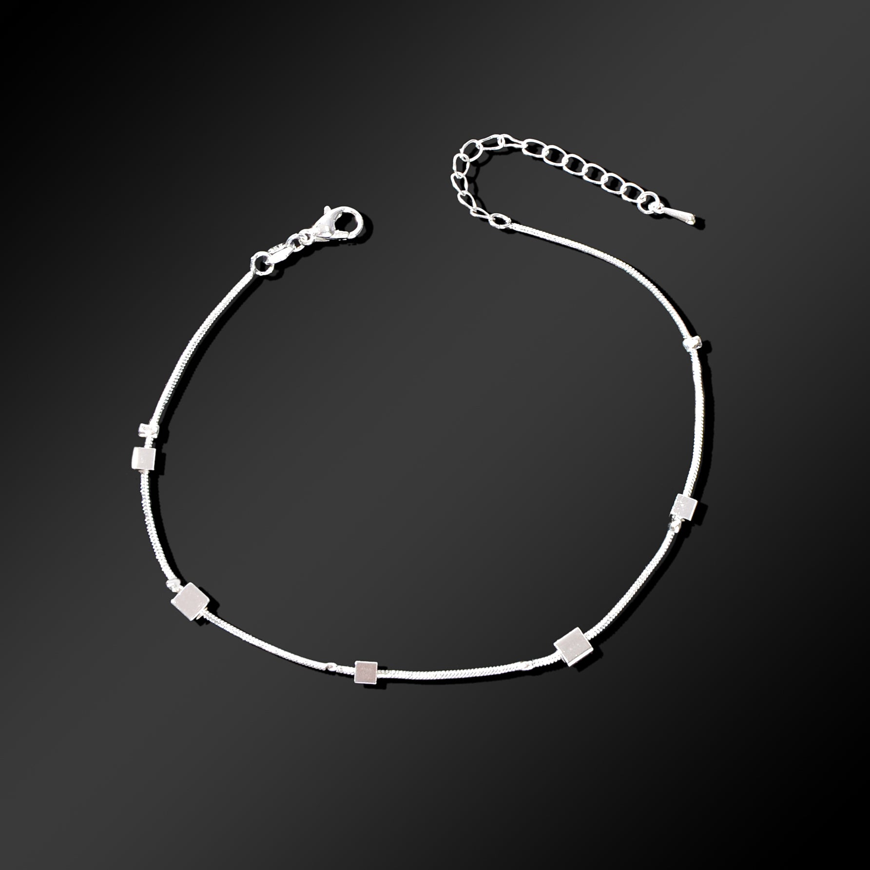 Minimalist Geometric Cube Silvery Snake Chain Anklet Daily Beach Vacation Statement Foot Jewelry-1