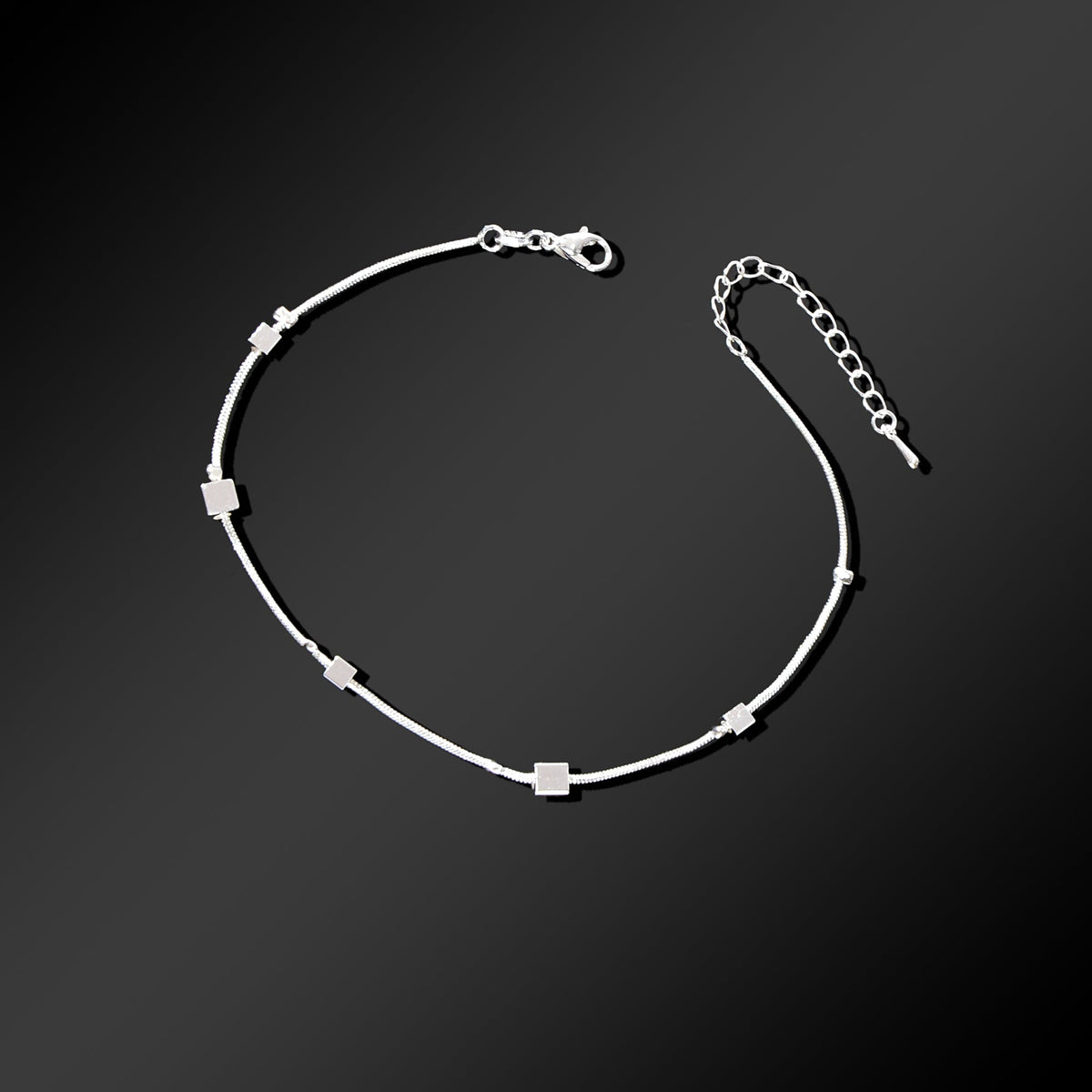 Minimalist Geometric Cube Silvery Snake Chain Anklet Daily Beach Vacation Statement Foot Jewelry-2