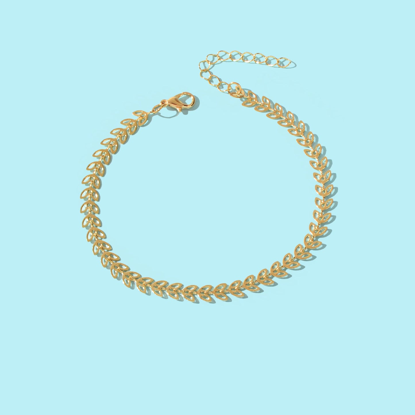Exquisite Golden Hollow Wheat Leaf Shape Link Chain Anklet Beach Foot Jewelry-1