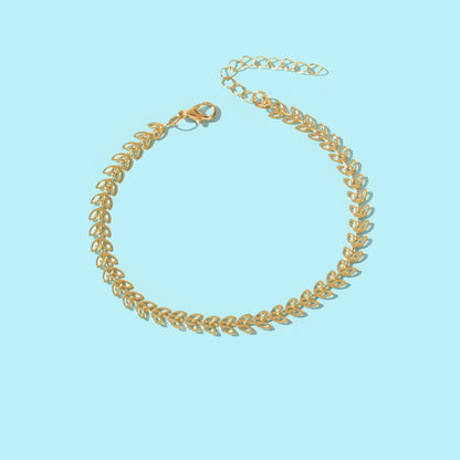 Exquisite Golden Hollow Wheat Leaf Shape Link Chain Anklet Beach Foot Jewelry-1