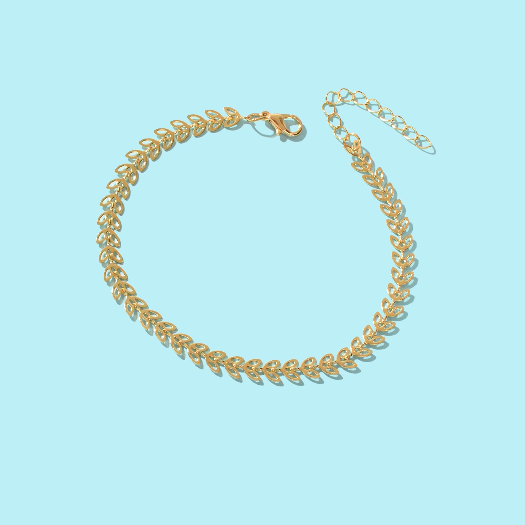 Exquisite Golden Hollow Wheat Leaf Shape Link Chain Anklet Beach Foot Jewelry-2