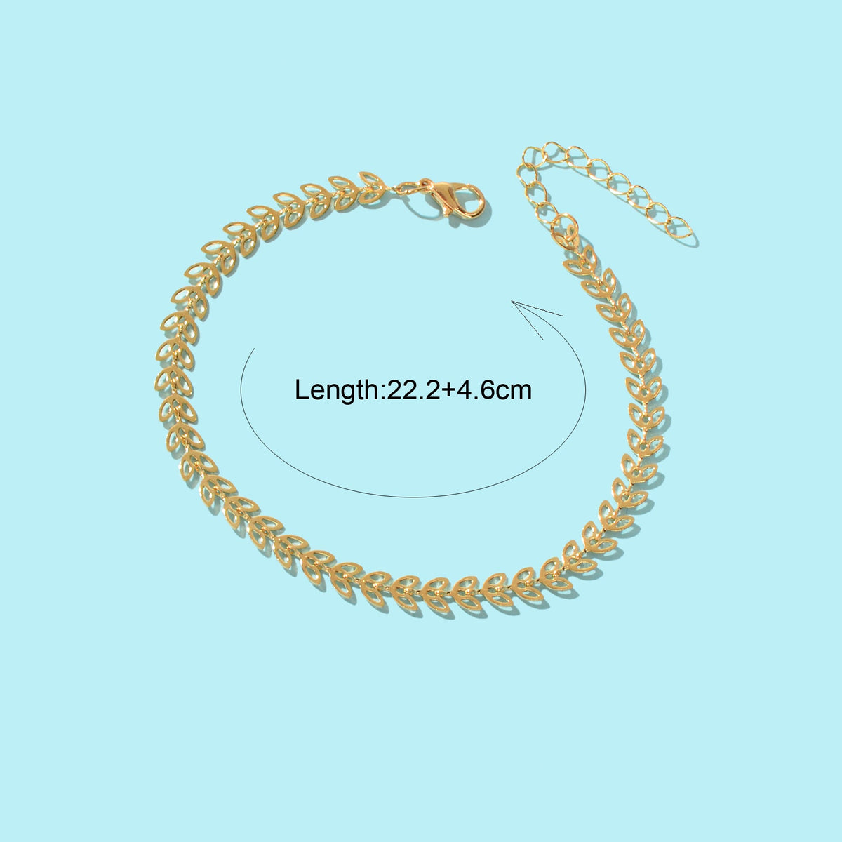 Exquisite Golden Hollow Wheat Leaf Shape Link Chain Anklet Beach Foot Jewelry-3