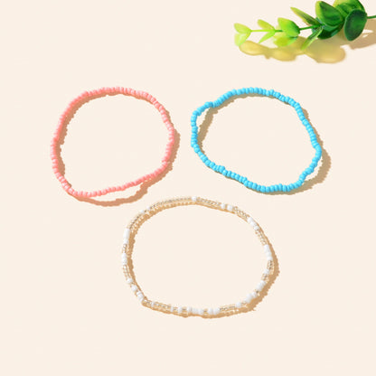 3pcs Bohemian Handmade Colorful Seed Beads Layered Anklets Holiday Beach Jewelry-4
