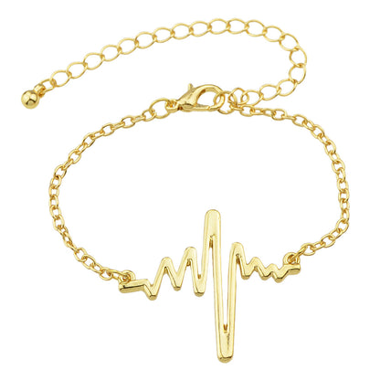 Minimalist Jewellery Gold Silver Black Metal Heartbeat Charm Bracelet for Women-6