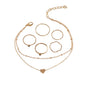 Multi-layer Gold Chain Love Heart Charm Anklet Knuckle Curved Multiple Rings set-0