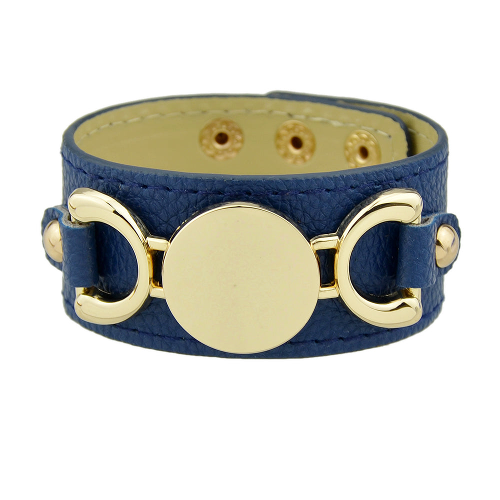 Gold Metal Disc Decor Wide Pu Leather Wrap Bracelet Women Men Wristbands Bangle-4