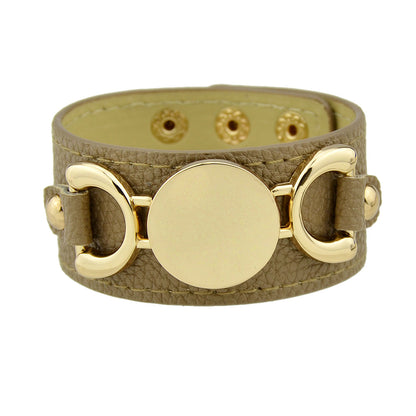 Gold Metal Disc Decor Wide Pu Leather Wrap Bracelet Women Men Wristbands Bangle-6
