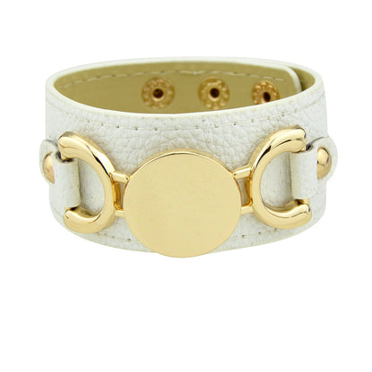 Gold Metal Disc Decor Wide Pu Leather Wrap Bracelet Women Men Wristbands Bangle-8