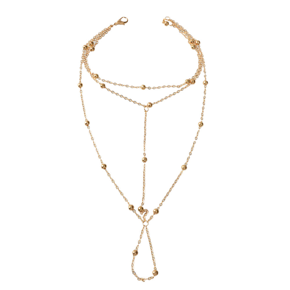1pc Gold Chain Boho Layered Anklet with Toe Foot Jewellery Barefoot Sandal Ankle-4