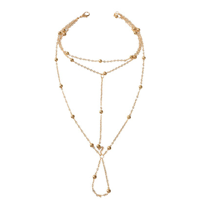 1pc Gold Chain Boho Layered Anklet with Toe Foot Jewellery Barefoot Sandal Ankle-4