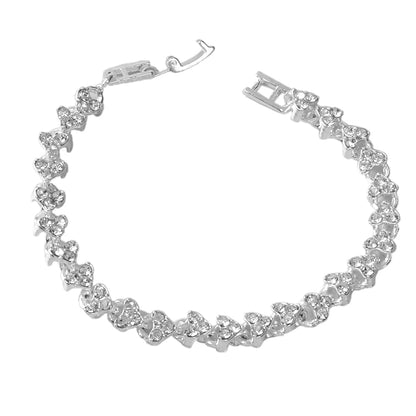 Feelontop Heart Jewellery Silver Chain Cubic Zirconia Tennis Collection Bracelet-4