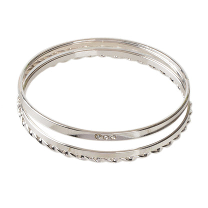 3 pcs Ladies Jewellery Rhinestone Silver Multiple Stackable Bangles Bracelet set-4