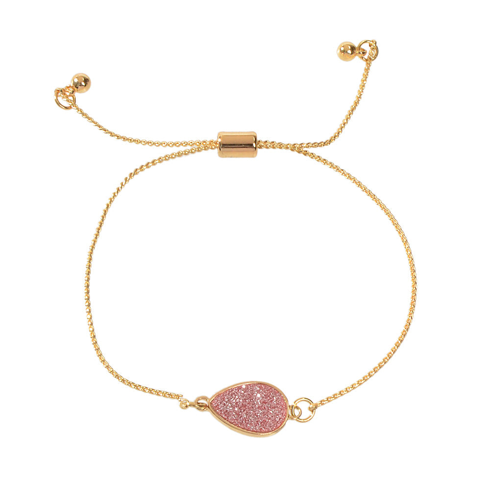 Textured Beautiful Jewelry Water Drop Charm Gold Chain Adjustable Women Bracelet-4