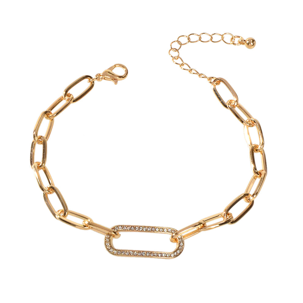 Rhinestone Decor Geometric Gold Chunky Solid Chain Bracelet Women Teens Jewelry-4