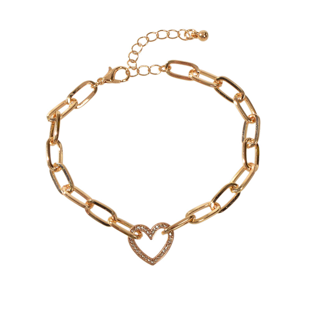 AU Local Rhinestone Love Heart Charm Chunky Gold Chain Bracelet Girl Accessories-4