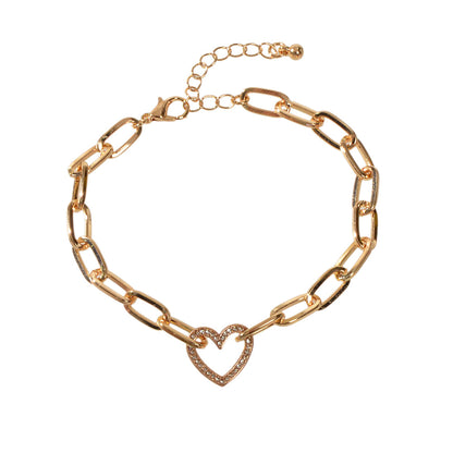 AU Local Rhinestone Love Heart Charm Chunky Gold Chain Bracelet Girl Accessories-4