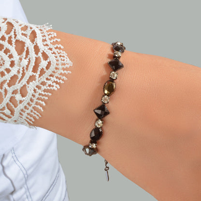 Vintage Court Rhinestone Round Rhombus Black Acrylic Beads Chain Retro Bracelets-4
