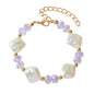 Textured Jewellery Pearl White Purple Beads Bracelet Wedding Party Accessories-4