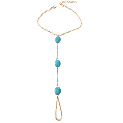 1 pc Bohemian Foot Beach Jewelry Gold Chain Turquoise Beads Anklet with Toe Ring-4