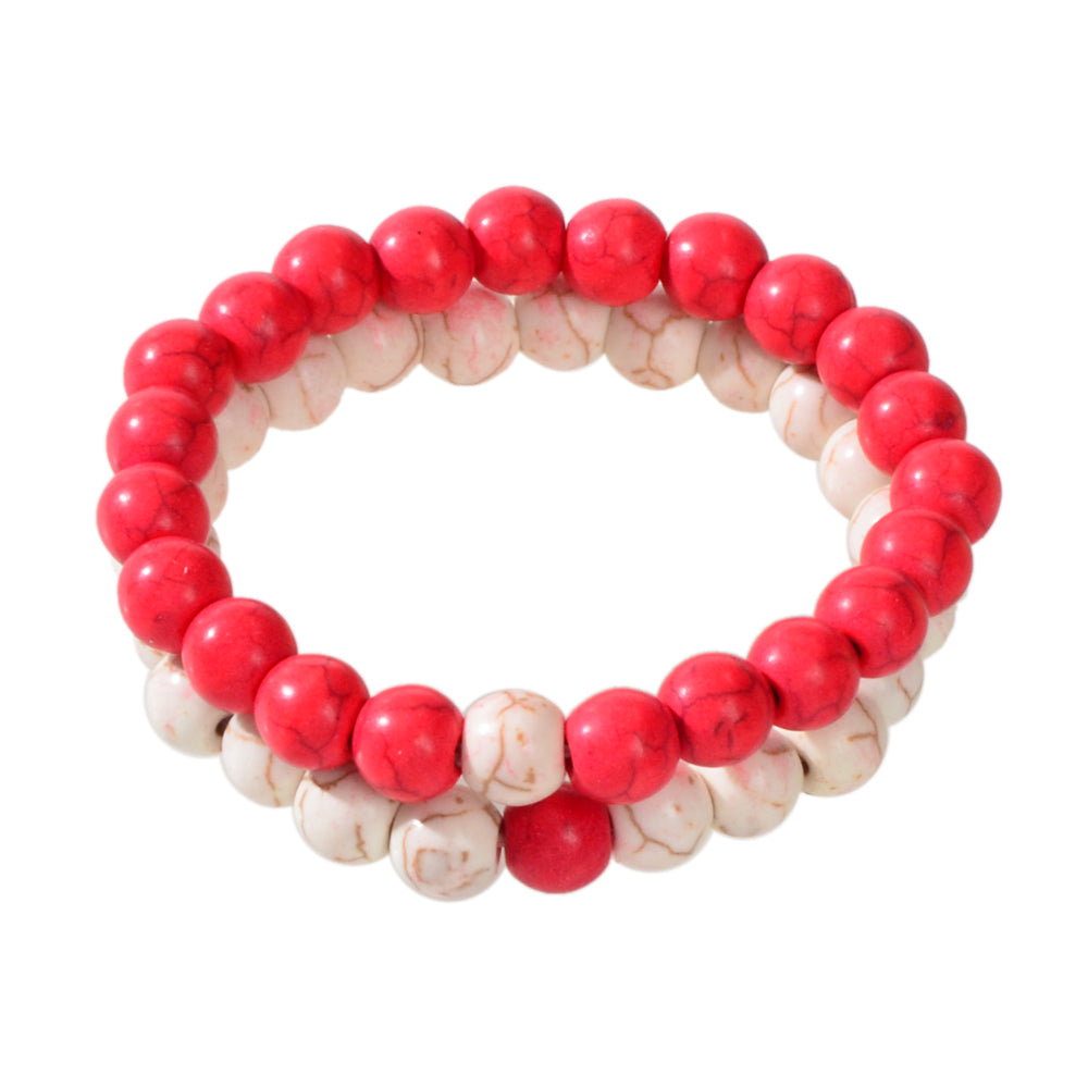 2pcs Bohemian Ethnic Handmade Red Beige Beads Turquoise Elastic Bracelets Bangle-5
